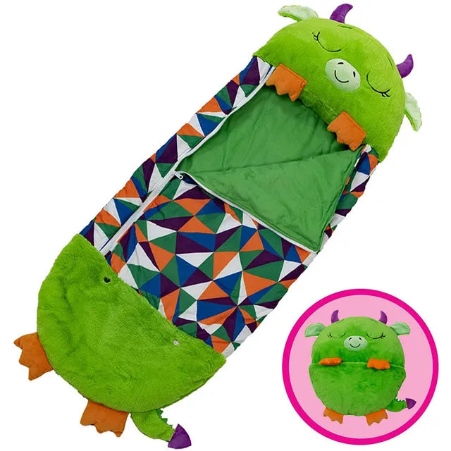 Children's Sleeping Bag | 2-in-1 Sleeping Bag & Pillow | Soft Cartoon Design