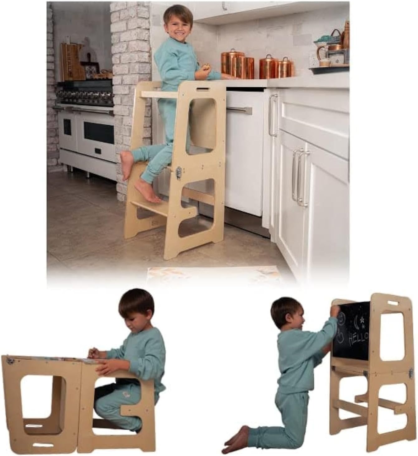 Wooden Toddler Learning Tower | 4-in-1 Multifunctional | Safe & Grow with Me Design
