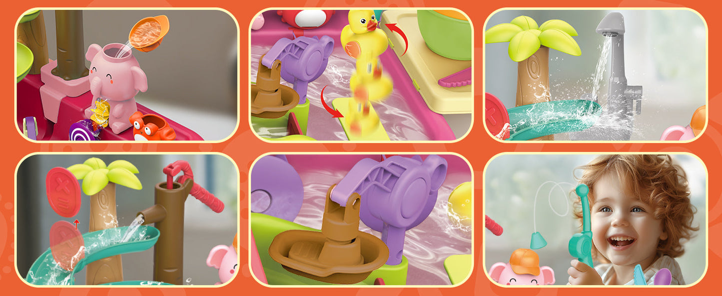 AquaFun PlayPark Water Play Table – Educational Water Toys with Fountain, Slide & Animals | For Indoor & Outdoor Use | Ages 2–6 Years